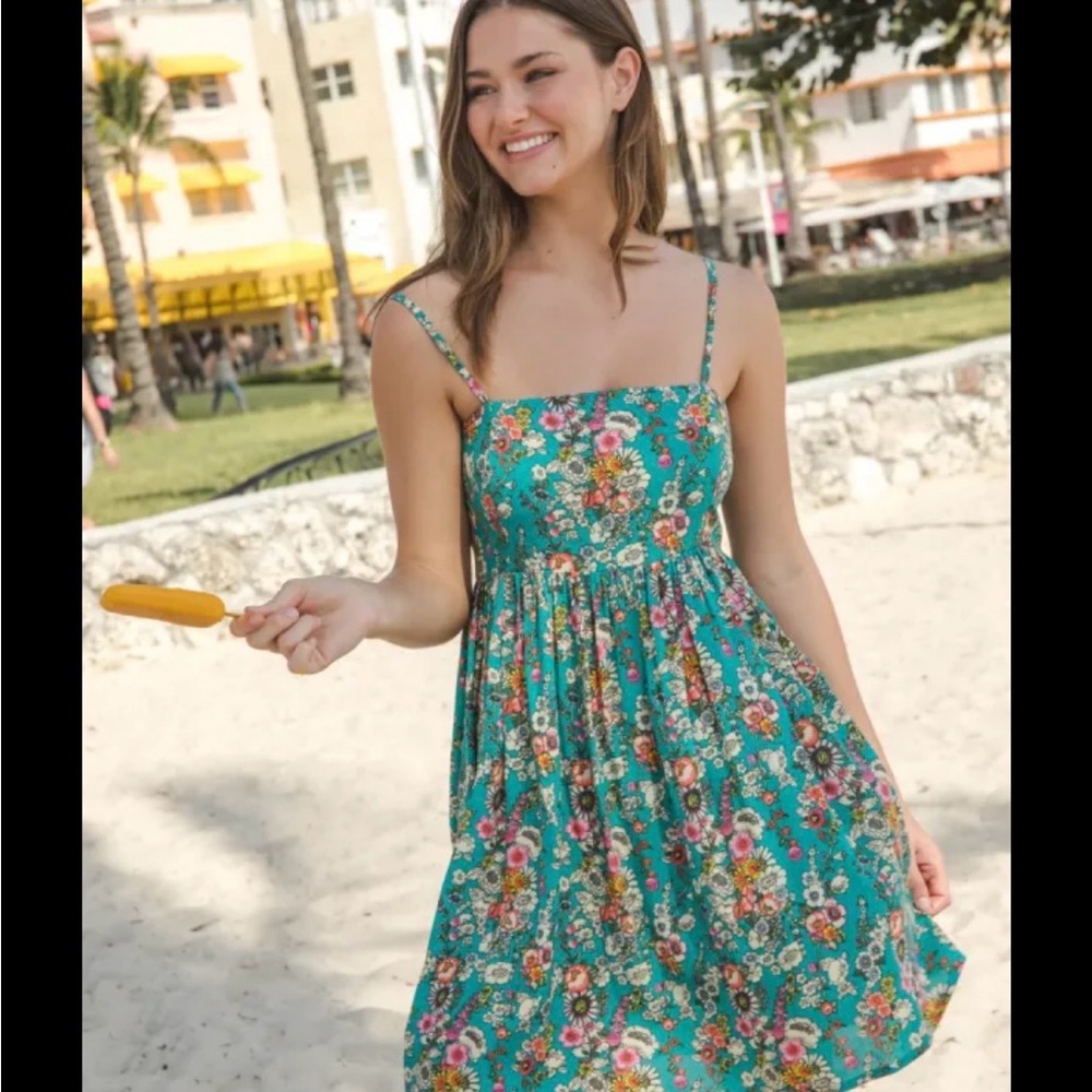 Natural Life Bailey Mini Dress Sundress teal floral